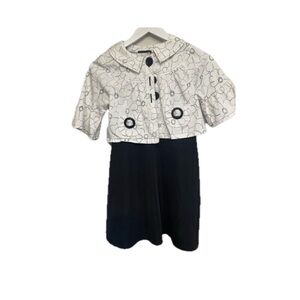 Chic Black and White Dress with Patterned Jacket